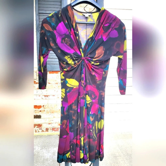 Kim Rogers Womens Size 8 Watercolor Floral Knot-Front Dress Midi - Picture 2 of 7